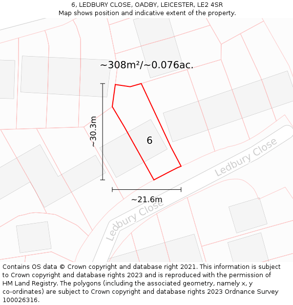 6, LEDBURY CLOSE, OADBY, LEICESTER, LE2 4SR: Plot and title map