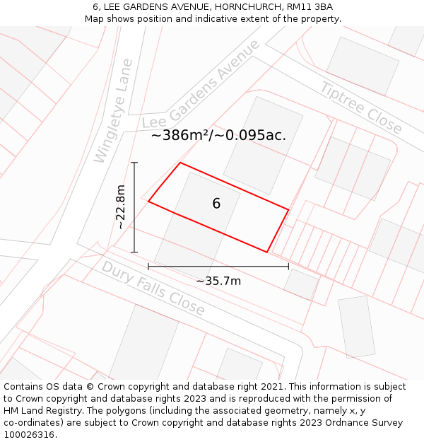 6, LEE GARDENS AVENUE, HORNCHURCH, RM11 3BA: Plot and title map