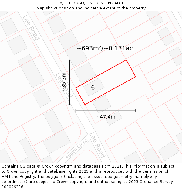 6, LEE ROAD, LINCOLN, LN2 4BH: Plot and title map