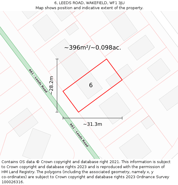 6, LEEDS ROAD, WAKEFIELD, WF1 3JU: Plot and title map