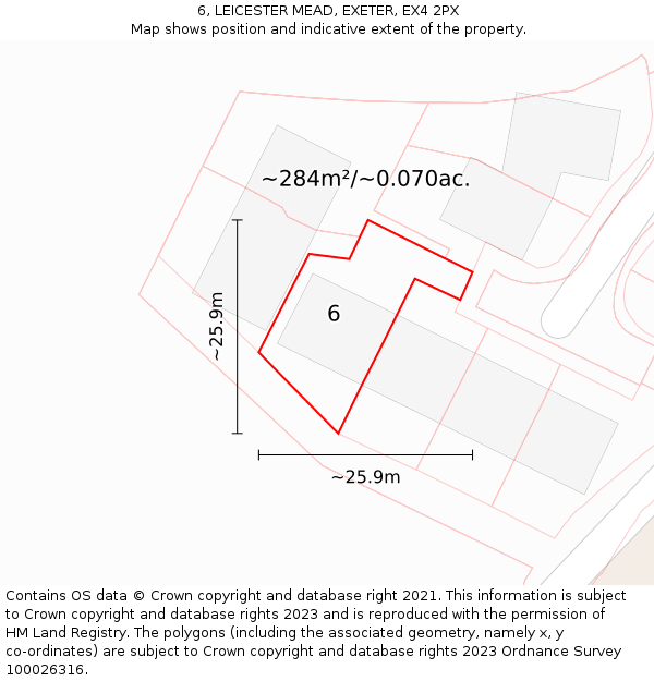 6, LEICESTER MEAD, EXETER, EX4 2PX: Plot and title map