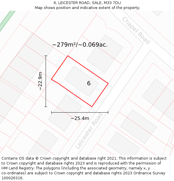 6, LEICESTER ROAD, SALE, M33 7DU: Plot and title map