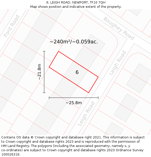 6, LEIGH ROAD, NEWPORT, TF10 7QH: Plot and title map