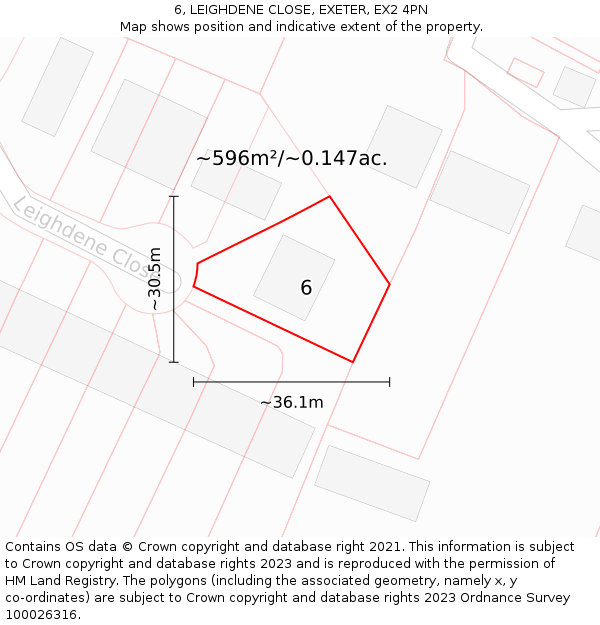 6, LEIGHDENE CLOSE, EXETER, EX2 4PN: Plot and title map