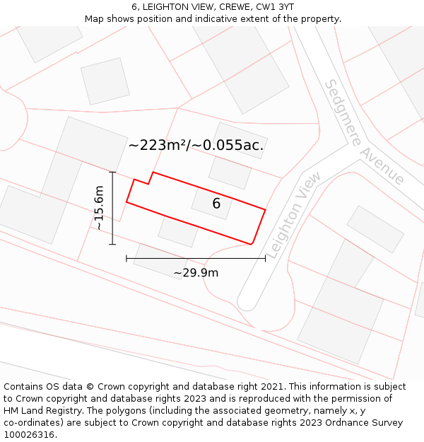 6, LEIGHTON VIEW, CREWE, CW1 3YT: Plot and title map