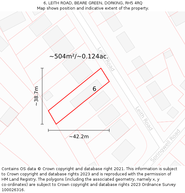 6, LEITH ROAD, BEARE GREEN, DORKING, RH5 4RQ: Plot and title map