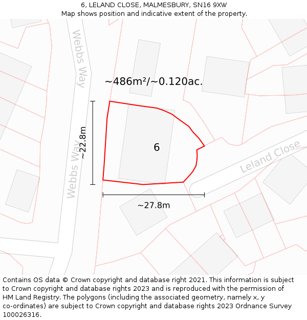 6, LELAND CLOSE, MALMESBURY, SN16 9XW: Plot and title map