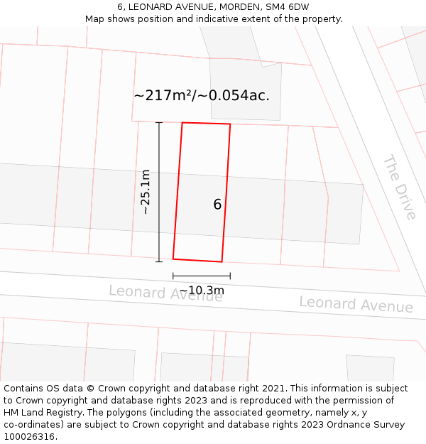 6, LEONARD AVENUE, MORDEN, SM4 6DW: Plot and title map