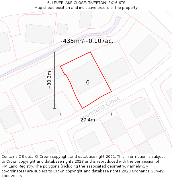 6, LEVERLAKE CLOSE, TIVERTON, EX16 6TS: Plot and title map