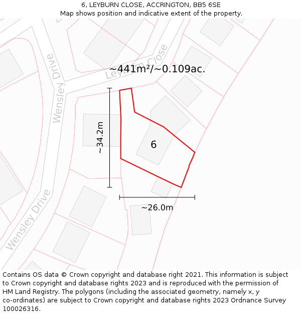 6, LEYBURN CLOSE, ACCRINGTON, BB5 6SE: Plot and title map