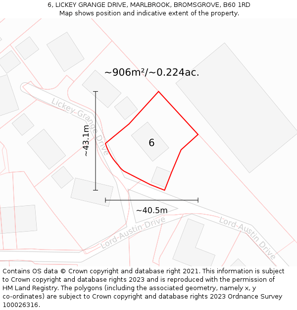 6, LICKEY GRANGE DRIVE, MARLBROOK, BROMSGROVE, B60 1RD: Plot and title map