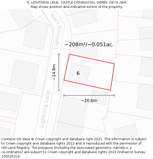 6, LIGHTNING LANE, CASTLE DONINGTON, DERBY, DE74 2WA: Plot and title map