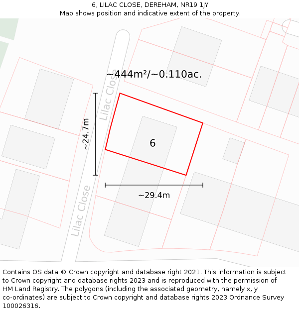 6, LILAC CLOSE, DEREHAM, NR19 1JY: Plot and title map