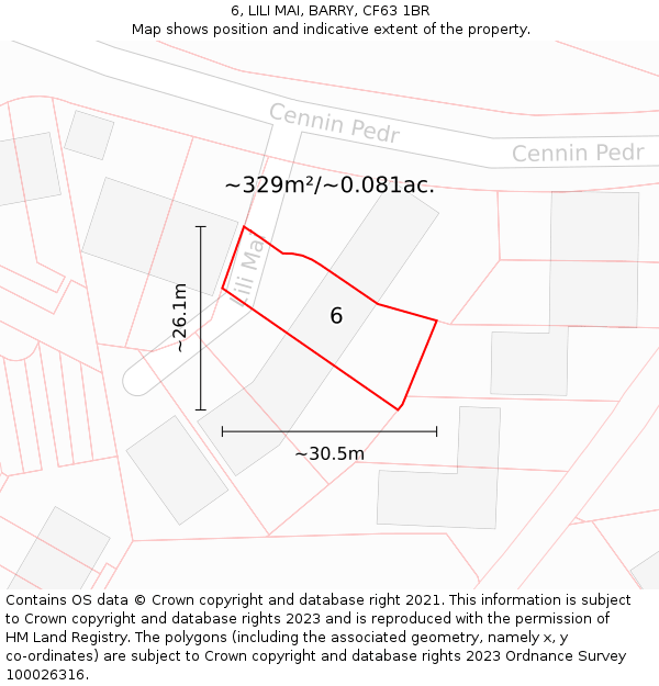 6, LILI MAI, BARRY, CF63 1BR: Plot and title map