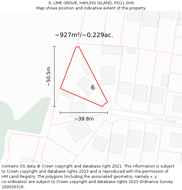 6, LIME GROVE, HAYLING ISLAND, PO11 0HS: Plot and title map