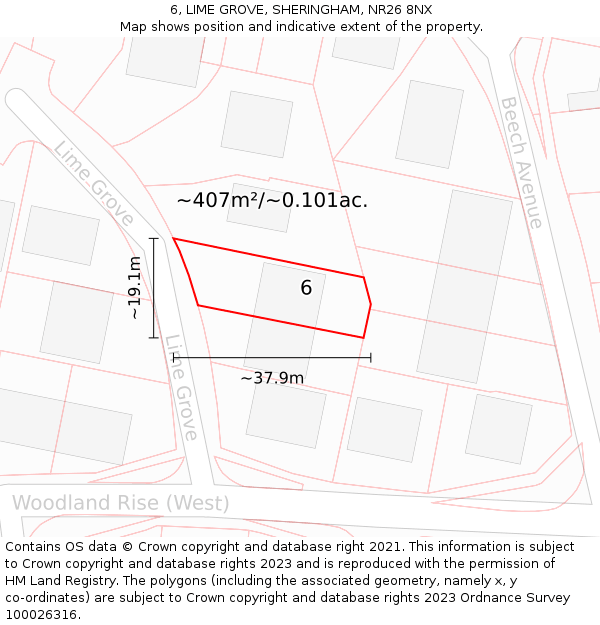 6, LIME GROVE, SHERINGHAM, NR26 8NX: Plot and title map