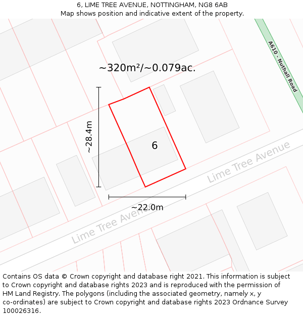 6, LIME TREE AVENUE, NOTTINGHAM, NG8 6AB: Plot and title map