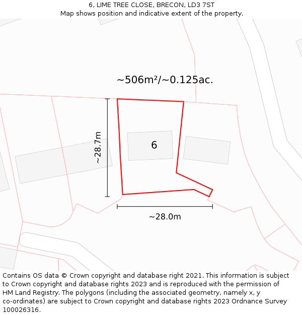 6, LIME TREE CLOSE, BRECON, LD3 7ST: Plot and title map