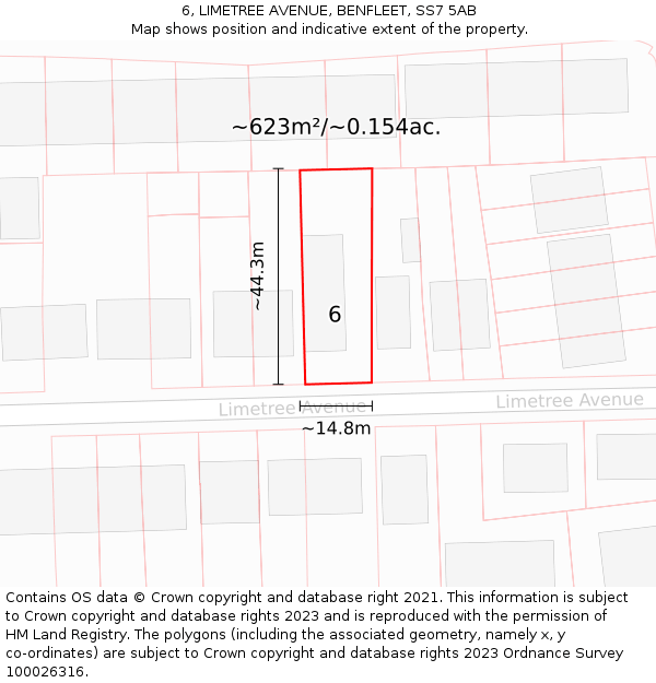 6, LIMETREE AVENUE, BENFLEET, SS7 5AB: Plot and title map