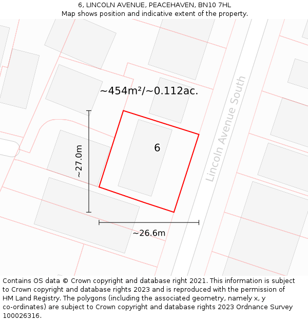 6, LINCOLN AVENUE, PEACEHAVEN, BN10 7HL: Plot and title map