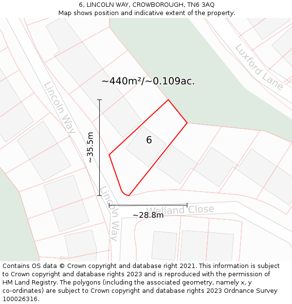 6, LINCOLN WAY, CROWBOROUGH, TN6 3AQ: Plot and title map