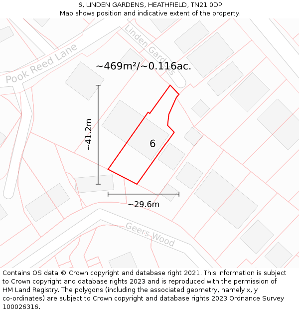 6, LINDEN GARDENS, HEATHFIELD, TN21 0DP: Plot and title map