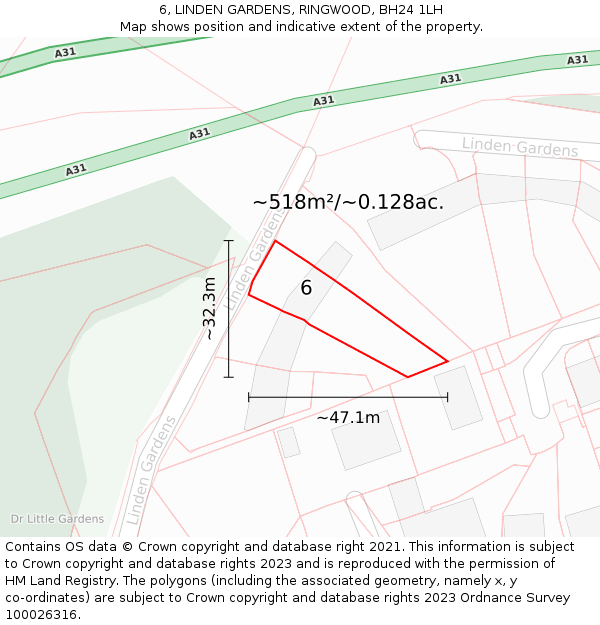 6, LINDEN GARDENS, RINGWOOD, BH24 1LH: Plot and title map