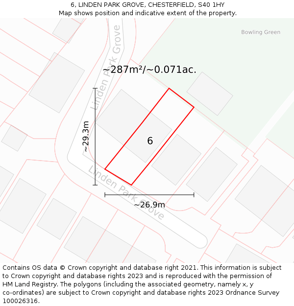 6, LINDEN PARK GROVE, CHESTERFIELD, S40 1HY: Plot and title map
