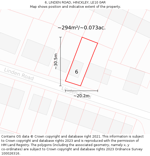 6, LINDEN ROAD, HINCKLEY, LE10 0AR: Plot and title map