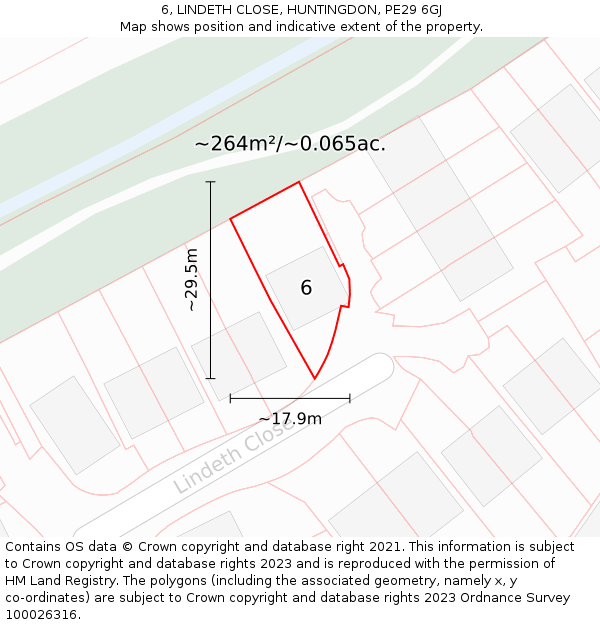 6, LINDETH CLOSE, HUNTINGDON, PE29 6GJ: Plot and title map