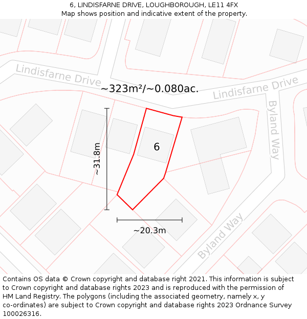 6, LINDISFARNE DRIVE, LOUGHBOROUGH, LE11 4FX: Plot and title map