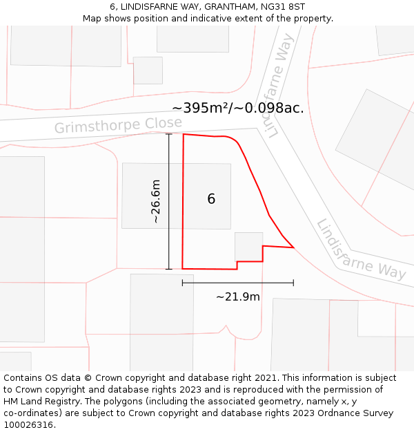 6, LINDISFARNE WAY, GRANTHAM, NG31 8ST: Plot and title map