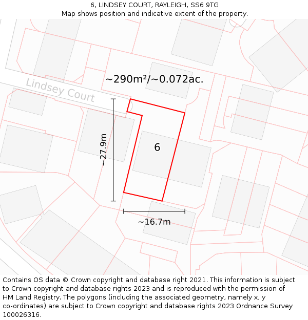 6, LINDSEY COURT, RAYLEIGH, SS6 9TG: Plot and title map