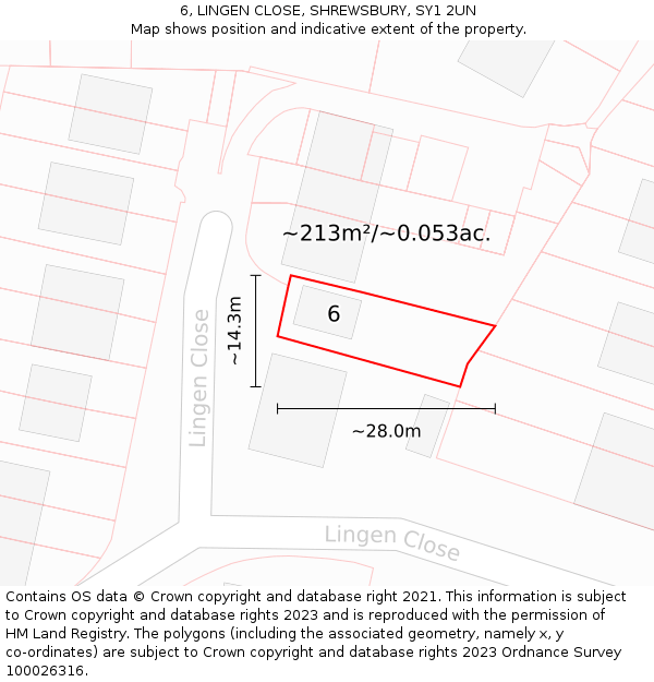 6, LINGEN CLOSE, SHREWSBURY, SY1 2UN: Plot and title map