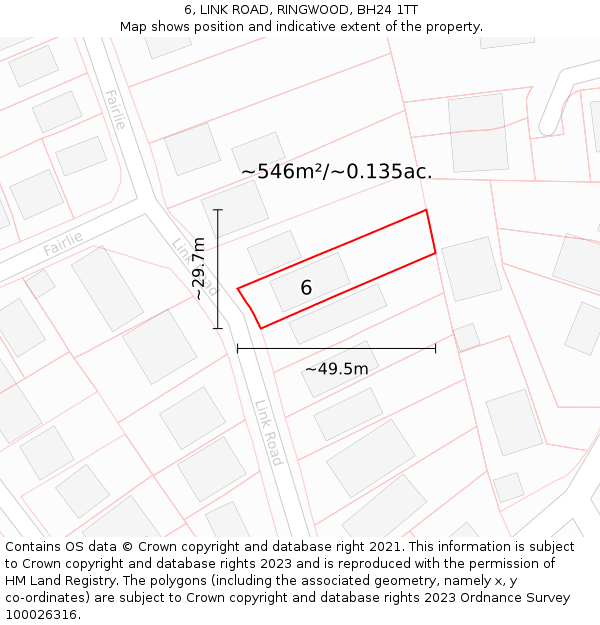 6, LINK ROAD, RINGWOOD, BH24 1TT: Plot and title map