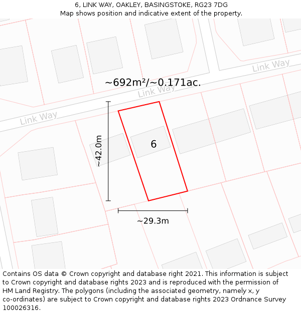 6, LINK WAY, OAKLEY, BASINGSTOKE, RG23 7DG: Plot and title map