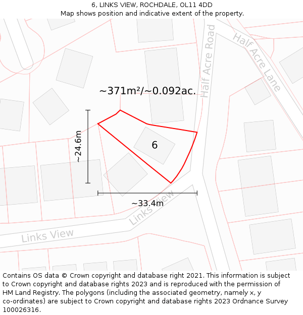 6, LINKS VIEW, ROCHDALE, OL11 4DD: Plot and title map