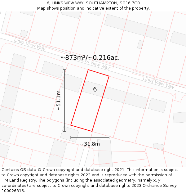 6, LINKS VIEW WAY, SOUTHAMPTON, SO16 7GR: Plot and title map