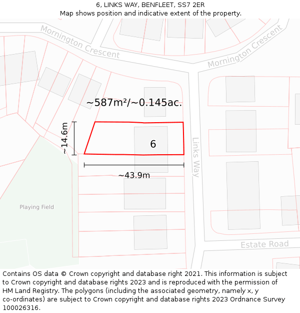 6, LINKS WAY, BENFLEET, SS7 2ER: Plot and title map