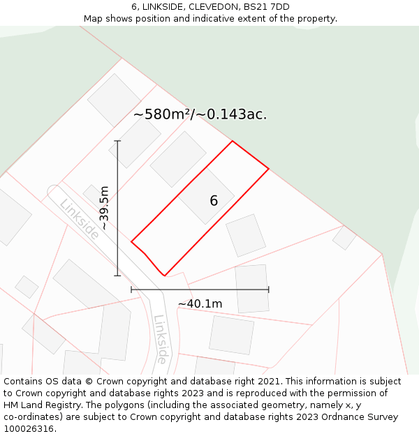 6, LINKSIDE, CLEVEDON, BS21 7DD: Plot and title map