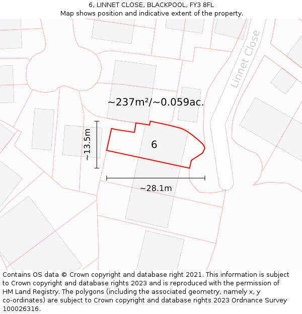 6, LINNET CLOSE, BLACKPOOL, FY3 8FL: Plot and title map