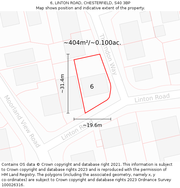 6, LINTON ROAD, CHESTERFIELD, S40 3BP: Plot and title map