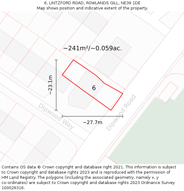 6, LINTZFORD ROAD, ROWLANDS GILL, NE39 1DE: Plot and title map