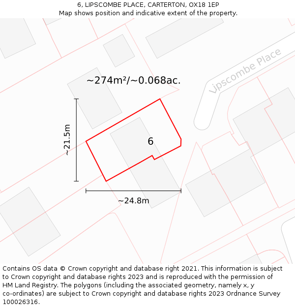 6, LIPSCOMBE PLACE, CARTERTON, OX18 1EP: Plot and title map