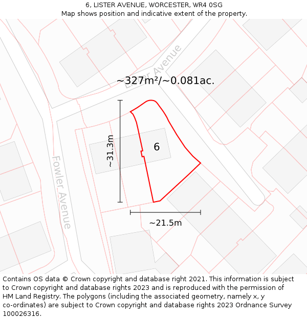 6, LISTER AVENUE, WORCESTER, WR4 0SG: Plot and title map