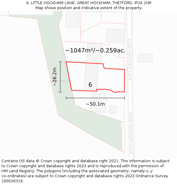 6, LITTLE HOCKHAM LANE, GREAT HOCKHAM, THETFORD, IP24 1NR: Plot and title map