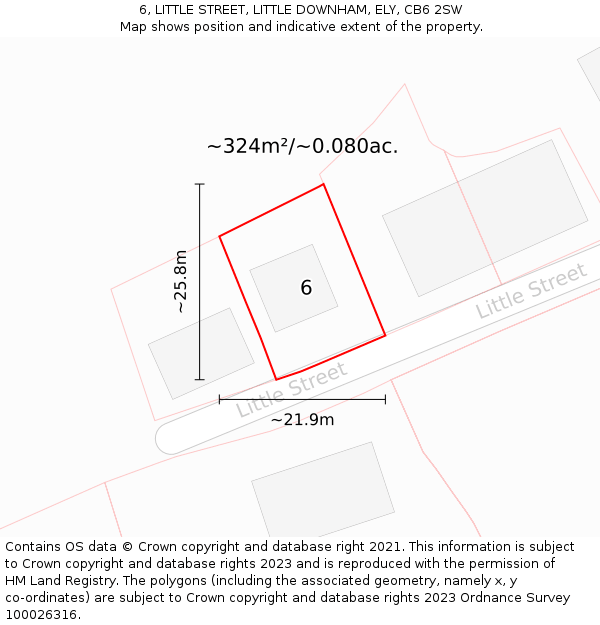 6, LITTLE STREET, LITTLE DOWNHAM, ELY, CB6 2SW: Plot and title map