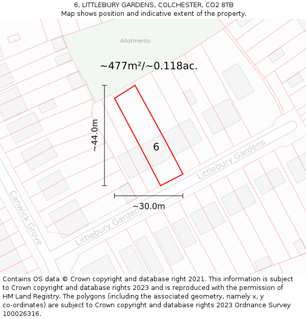 6, LITTLEBURY GARDENS, COLCHESTER, CO2 8TB: Plot and title map