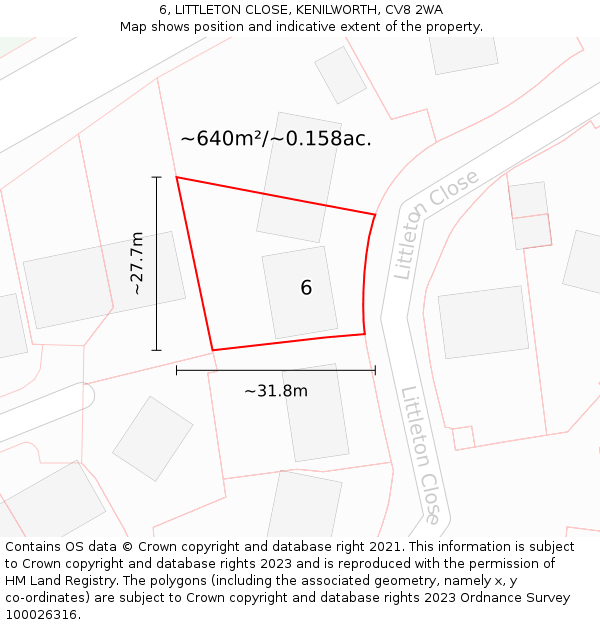 6, LITTLETON CLOSE, KENILWORTH, CV8 2WA: Plot and title map