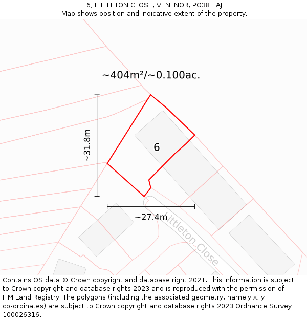 6, LITTLETON CLOSE, VENTNOR, PO38 1AJ: Plot and title map